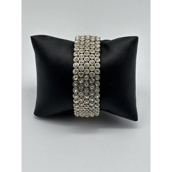 Vintage Suzanne Somers Collection Pave Crystal Silver Tone Flex Cuff Bracelet - Picture 13 of 16